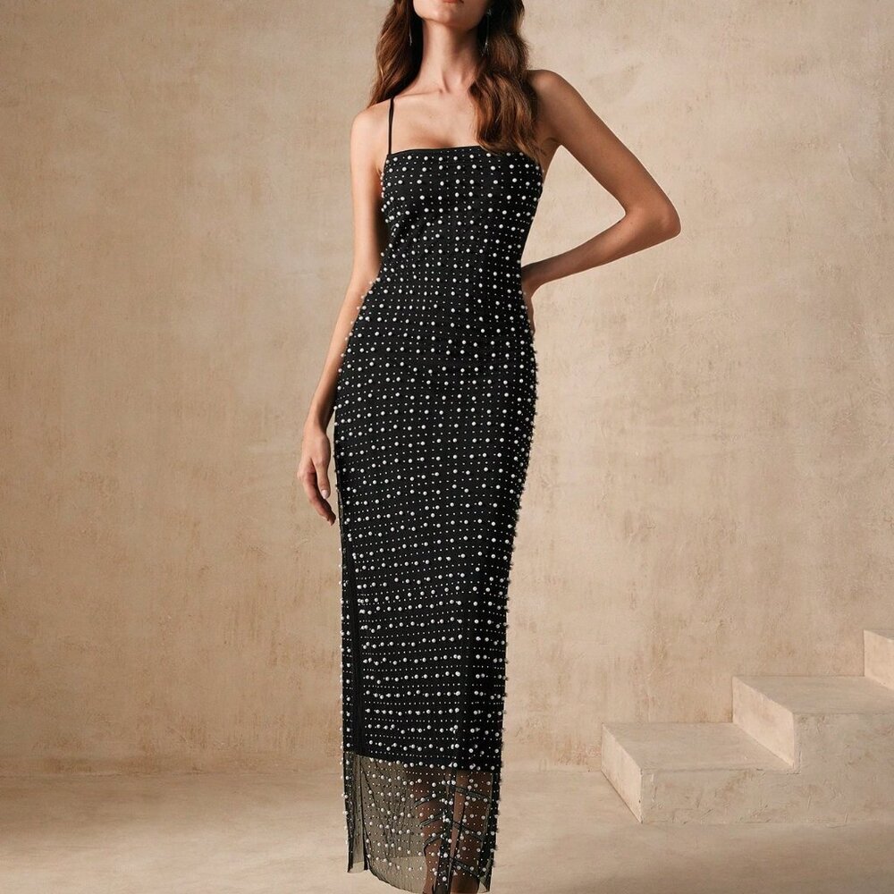 Black Party Women's Sequin Patchwork Summer Strappy Dress - Picture 1 of 7